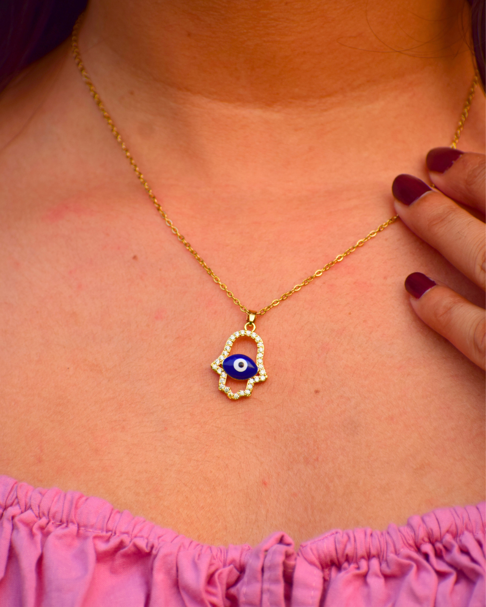 18K Gold Tone Hamsa with Evil Eye Pendant