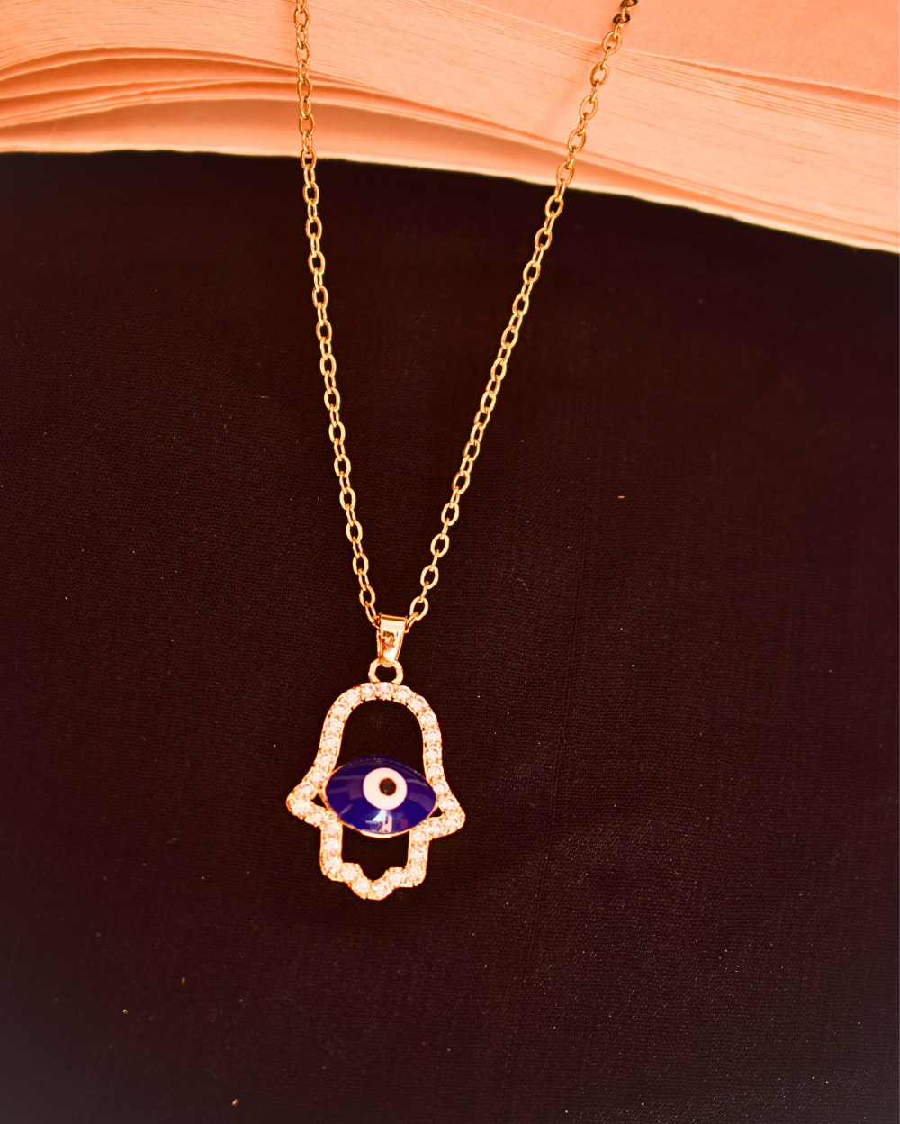 18K Gold Tone Hamsa with Evil Eye Pendant