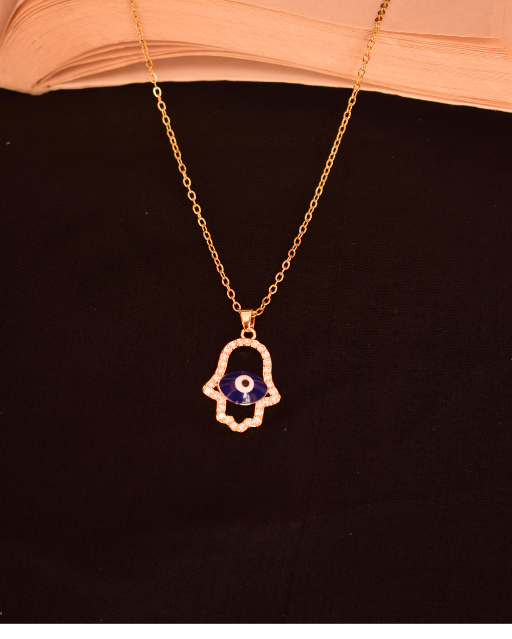 18K Gold Tone Hamsa with Evil Eye Pendant