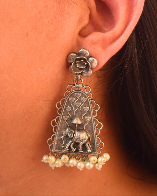 Royal Elephant German Silver Earrings