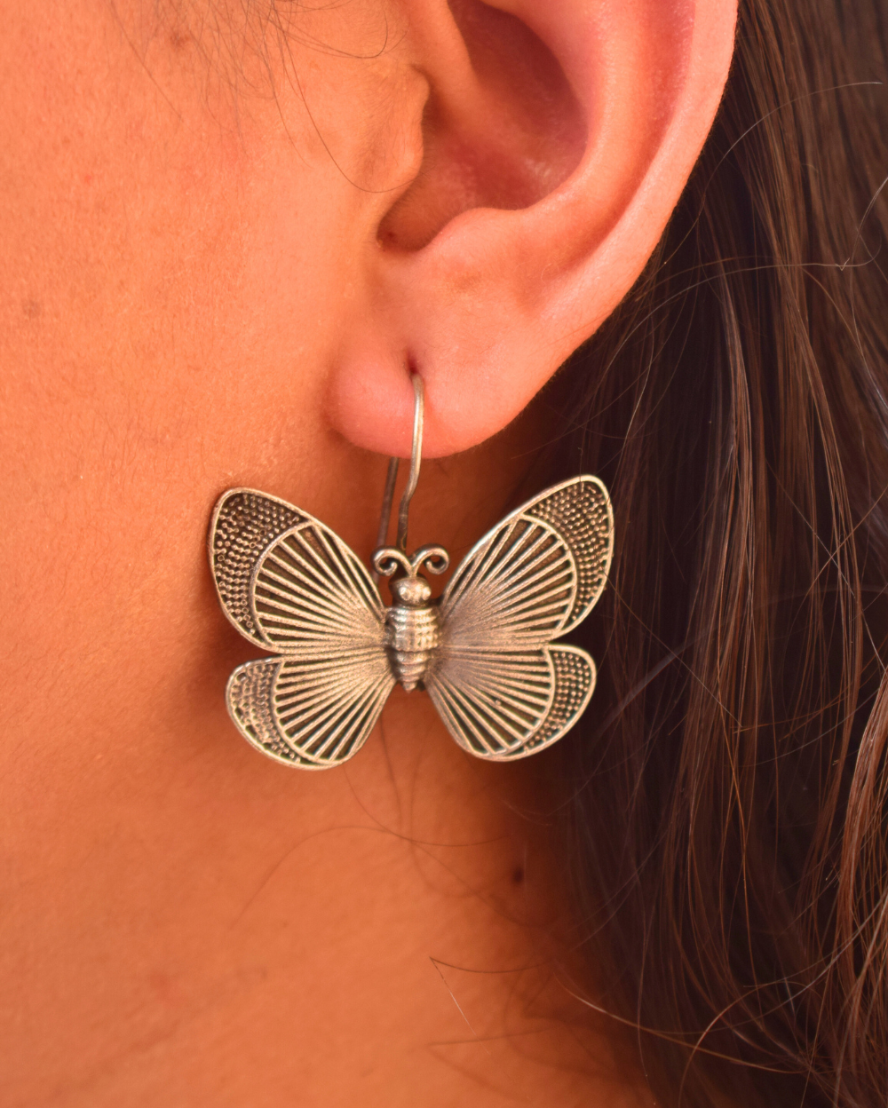 German Silver Butterfly Hoop Earring