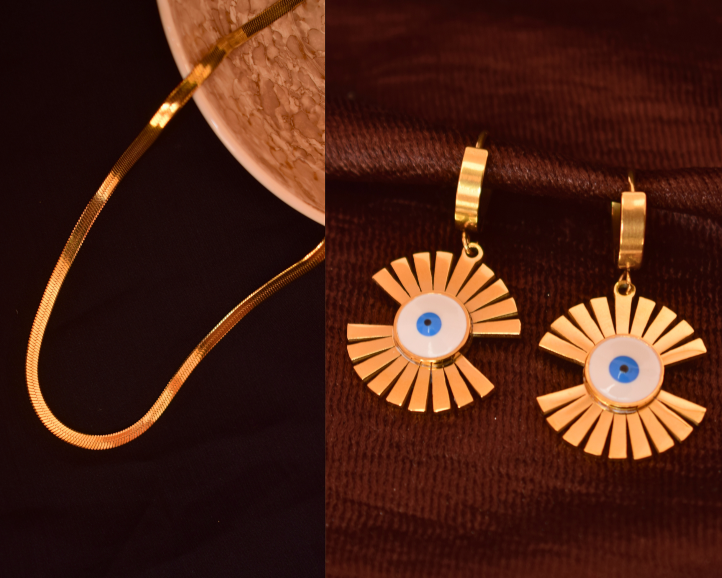 Golden Radiance: 18K Gold-Tone Necklace and Earrings Duo