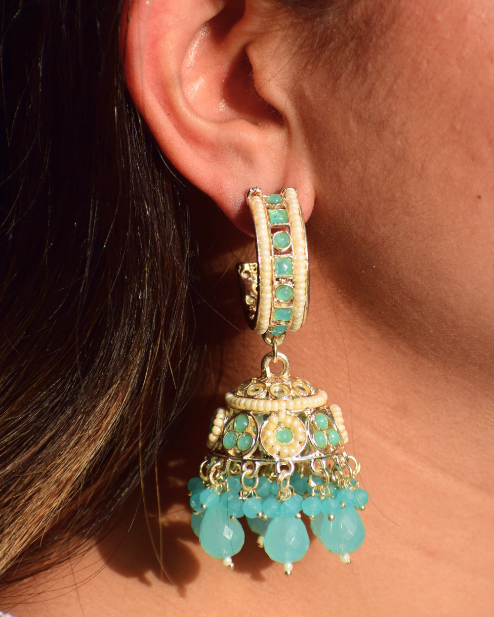 Jewel Space Faux Bead Hoop Jhumka Earrings