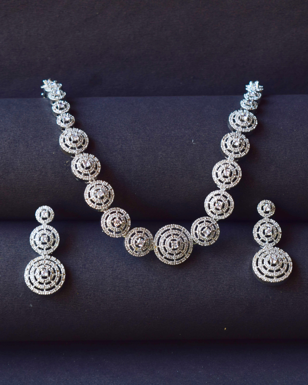 Jewel Space American Diamond Necklace With Stone Studded Earrings Set