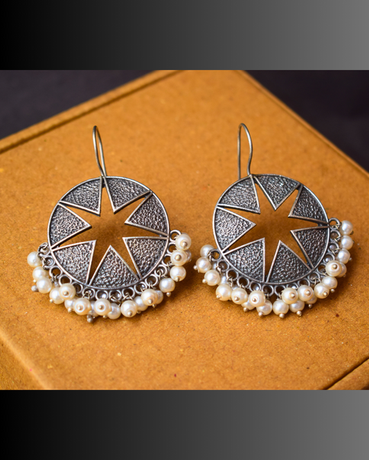 Star Cut German Silver Earrings with Pearls