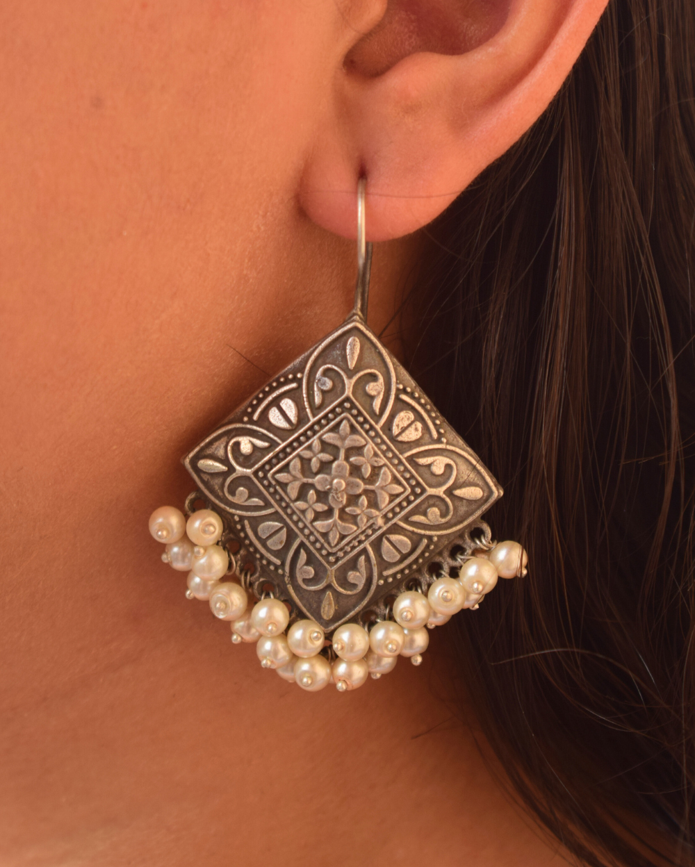 Divine Elegance: Maa Durga Oxidized German Silver Earrings Combo