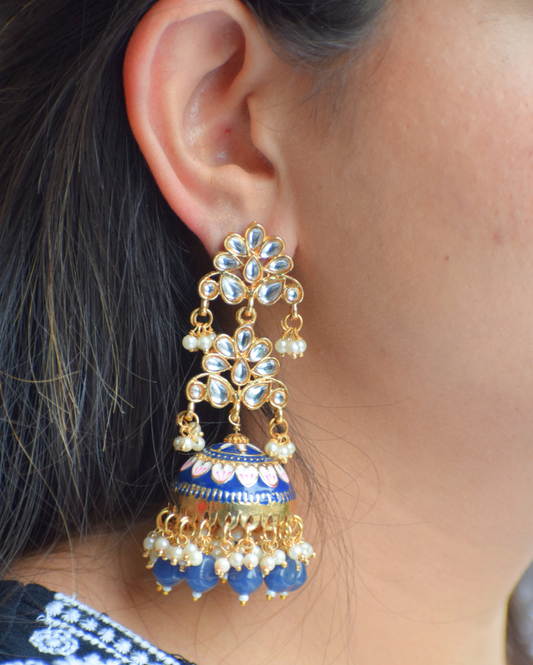 Jewel Space Blue Kundan Pearl Jhumka