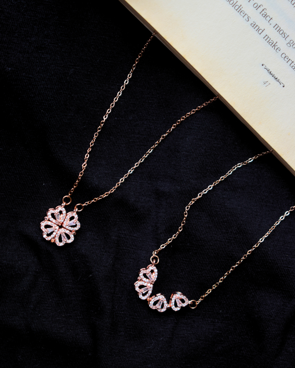 Rose Gold Magnetic Heart Clover Pendant