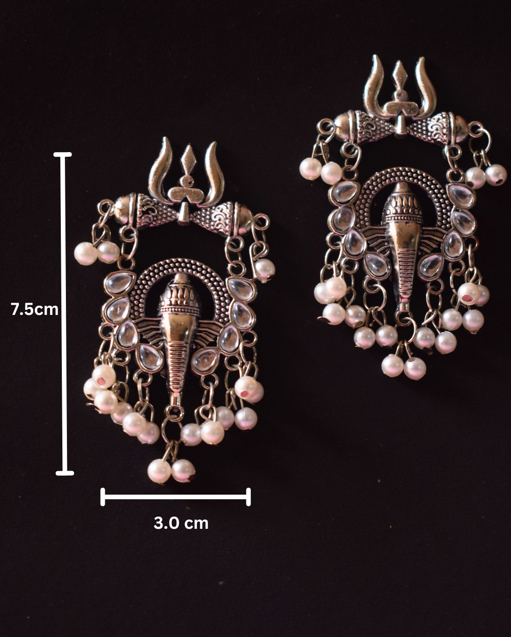 Jewel Space Lord Ganesha Trishul Oxidised Earrings