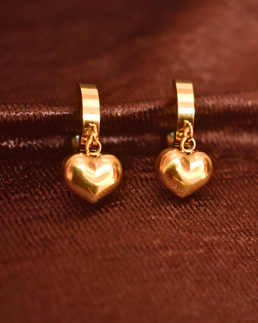 Golden Heart Charm: 18K Gold-Tone Earrings