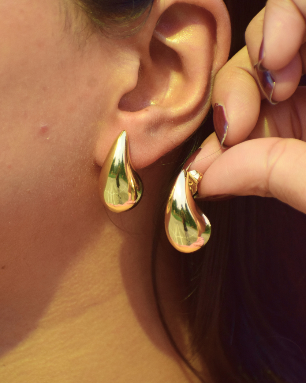 18K Gold Tone Teardrop Studs