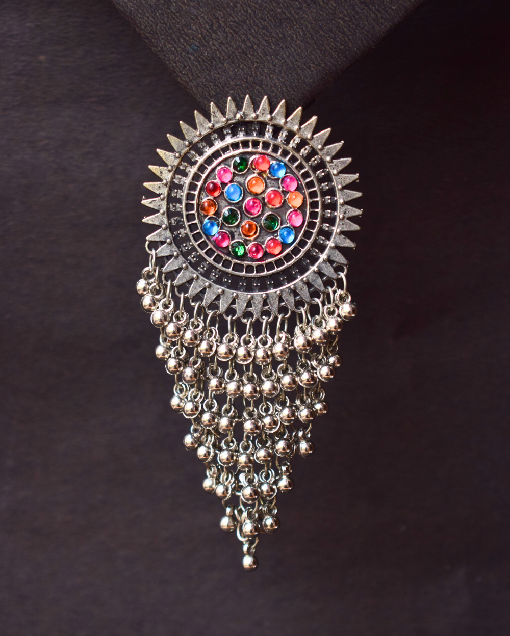 Multi Coloured Afghani Oxidised Layered Long Earrings