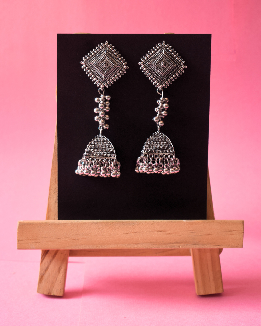 Jewel Space Oxisidized Silver Toned Classic Jhumkas Earrings