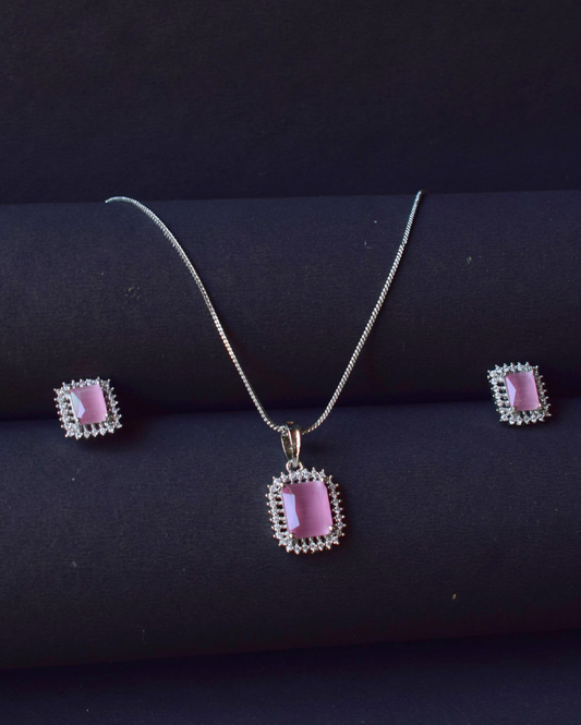 Jewel Space Pink Stone Embellished Western Pendant With Earrings