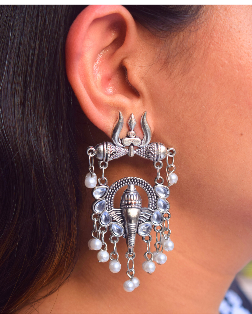 Jewel Space Lord Ganesha Trishul Oxidised Earrings