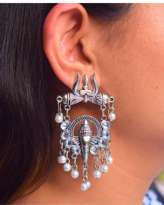 Jewel Space Lord Ganesha Trishul Oxidised Earrings