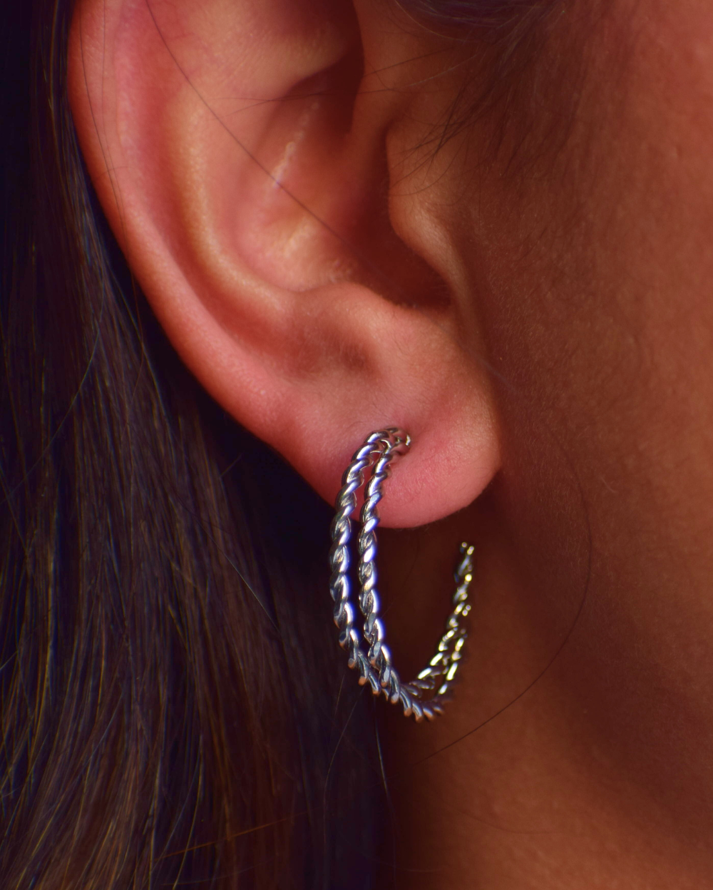 Jewel Space Double Layer Silver Hoop Earrings