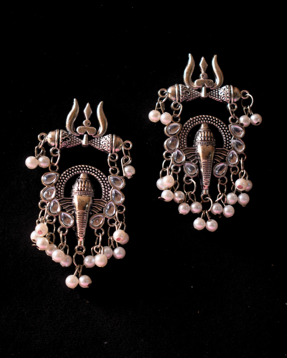 Jewel Space Lord Ganesha Trishul Oxidised Earrings