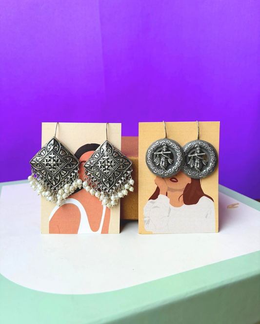 Festive Charm: Oxidized German Silver Earrings Duo